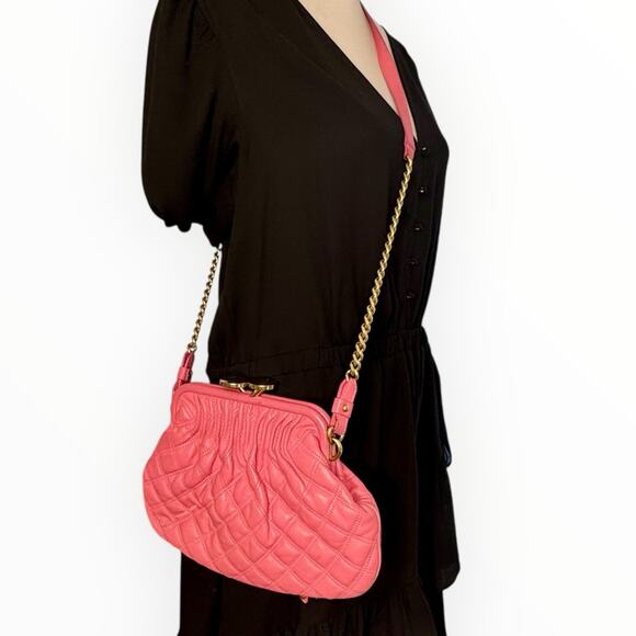 Marc Jacobs Little Stam Quilted Leather Chain Bag Purse Bubble Pink - Picture 2 of 15